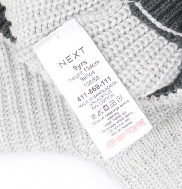 Next Boys Grey 9 Years 1/2 Zip Roll Neck Jumper Cotton Blend Knit