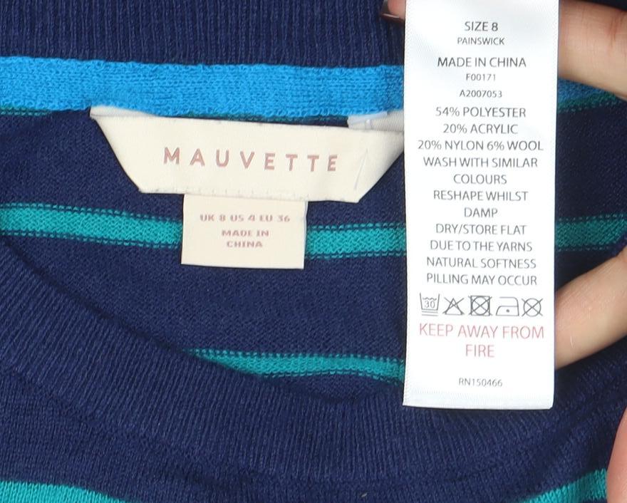 Mauvette Women’s Navy Striped Crew Neck Long Sleeve Jumper Size 8