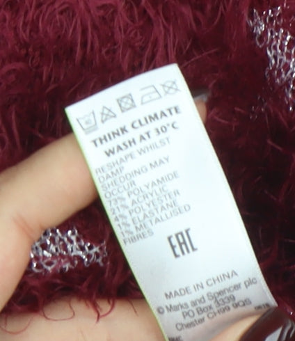 Marks & Spencer Girls Burgundy Star Fuzzy Pullover Jumper 3-4 Years