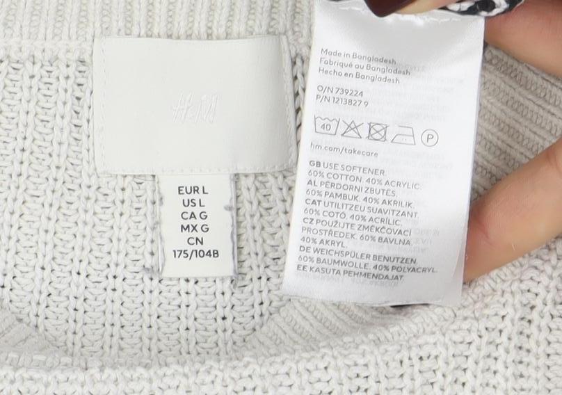 H&M Womens White Black Striped Knit Jumper Size M Long Sleeve Crew Neck
