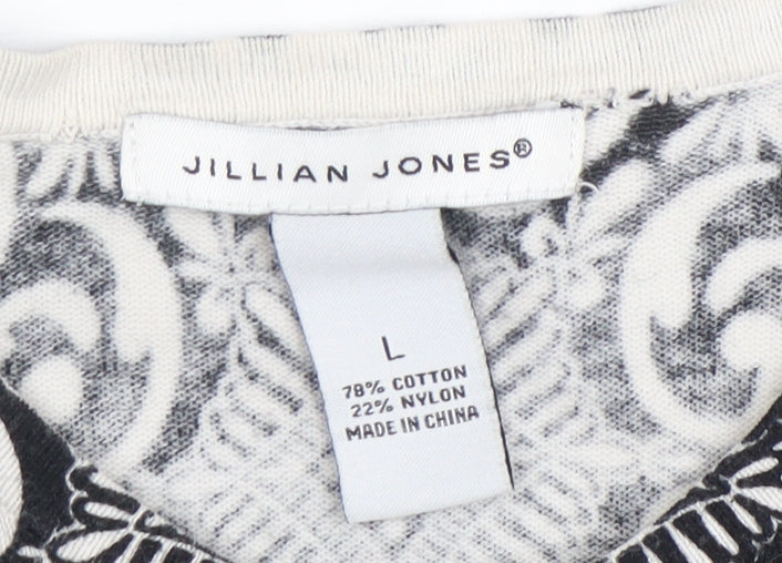 Jillian Jones Women’s Black & White Cardigan L Cotton Blend Patterned