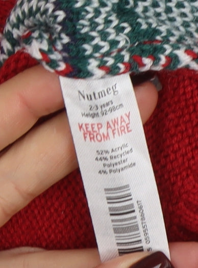 Nutmeg Boys Red Christmas Polar Bear Jumper 2-3 Years Fair Isle Knit