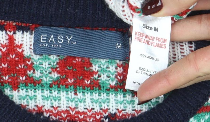 EASY Men’s Multicoloured Christmas Pullover Jumper M Crew Neck Knit