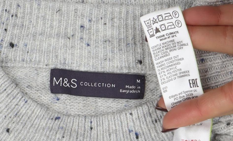 Marks & Spencer Womens Grey Mock Neck Wool Blend Pullover Jumper M