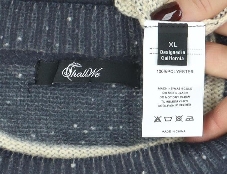 Italiane Women’s Blue Speckled Knit Crew Neck Pullover Jumper XL