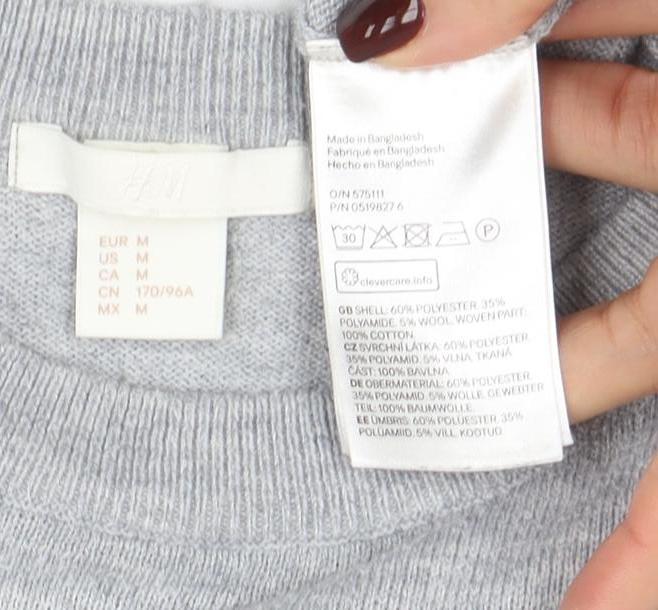 Zara Women Grey Wool Blend Pullover Jumper Size 12 Knit Top