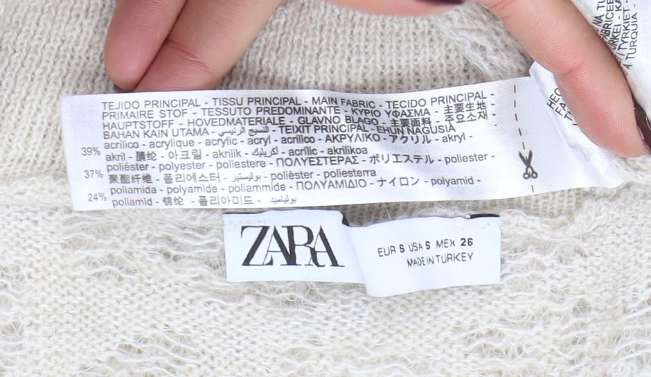 Zara Women Beige Knit Bodycon Dress Size S Cowl Neck 3/4 Sleeve