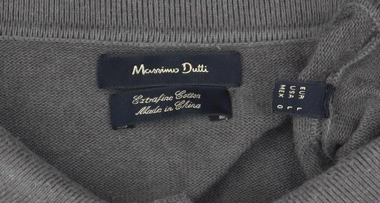 Massimo Dutti Men's Grey Cotton Collared Henley Jumper L