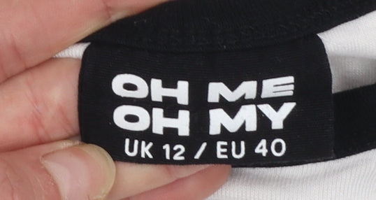 OH ME OH MY Womens Black White Cropped Raglan Long Sleeve T-Shirt Size 12