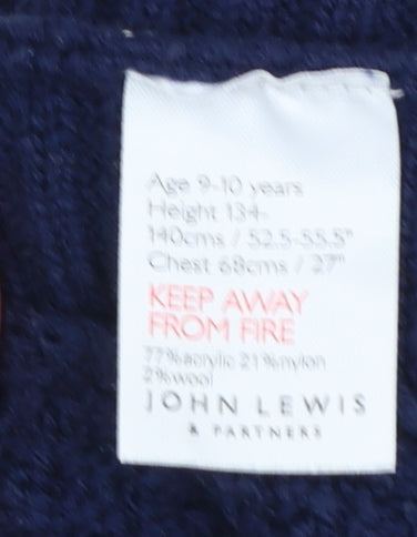 John Lewis Girls Blue Knit Poncho 9-10 Years Acrylic Wool Blend