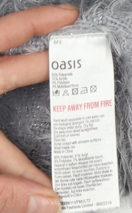 Oasis Women’s Grey Fuzzy Open Knit Long Sleeve Cardigan Size S
