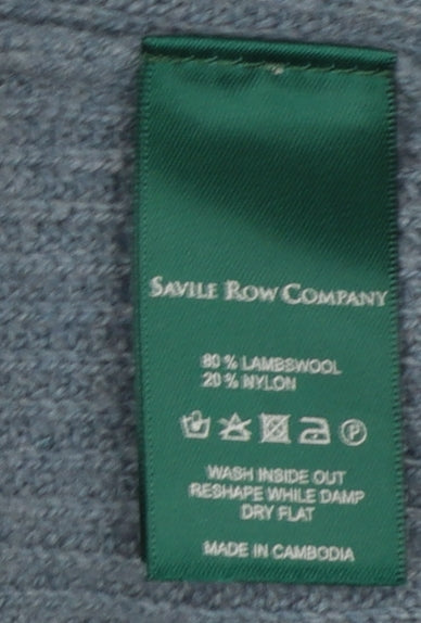 Savile Row Company Men's Blue Lambswool Roll Neck 1/4 Zip Jumper M