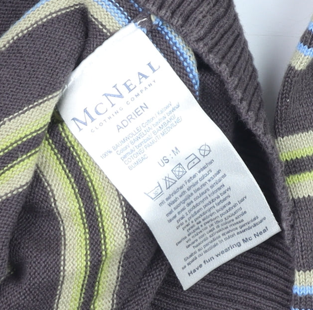 McNeal Men's Brown Striped Cotton V-Neck Jumper Size M