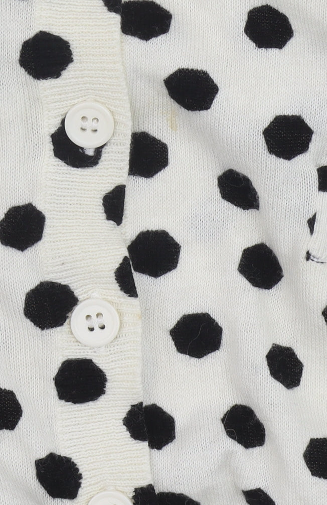 Oasis Women Ivory Black Polka Dot Cotton Cardigan Size S