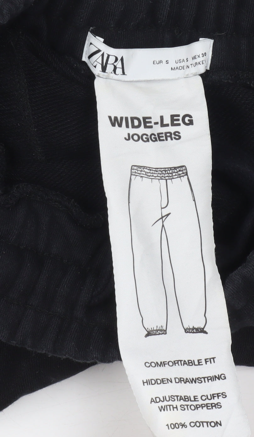 Zara Men Black Wide-Leg Joggers Size S Comfortable Fit Cotton