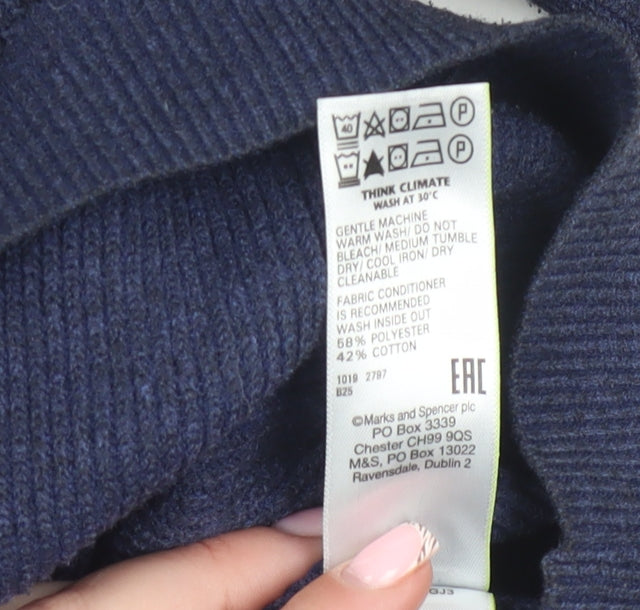 Marks & Spencer Men's Blue Striped Cotton Blend 2XL Crew Neck Jumper