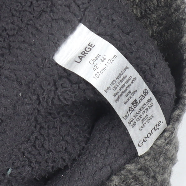 Boston Crew Men's Grey Full Zip Cable Knit Jumper L Warm Lined High Neck