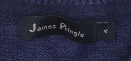 James Pringle Men's Blue Cotton V-Neck Jumper Size M