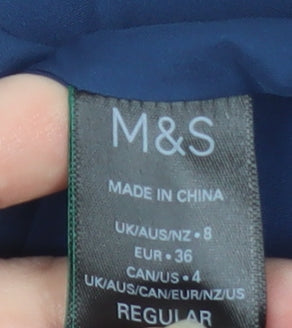 Marks & Spencer Women Blue Wool Blend Mid-Length Overcoat Size 8