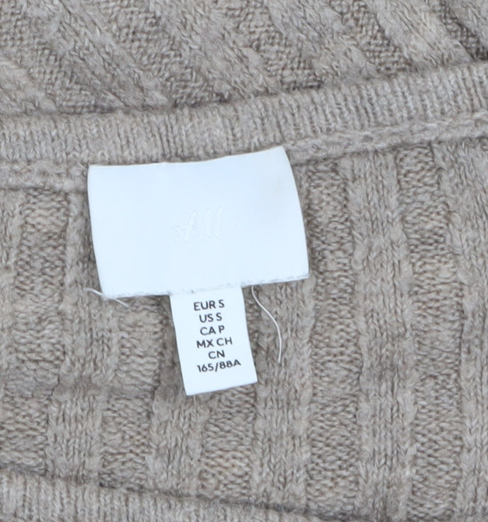 H&M Women’s Beige Ribbed Knit Pullover Jumper Size S 3/4 Sleeve