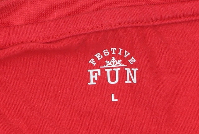 Festive Fun Men's Red Christmas Pyjama Top L Long Sleeve Cotton