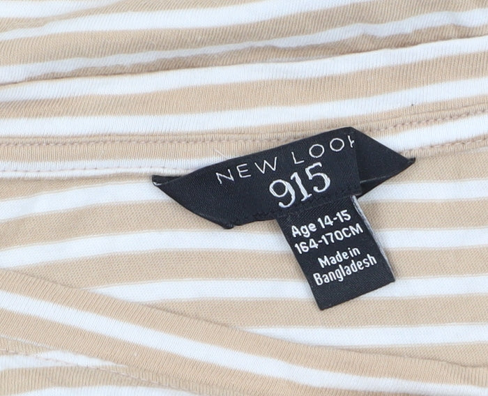 New Look Girls Beige Striped Cropped T-Shirt Age 14-15 Years Cotton