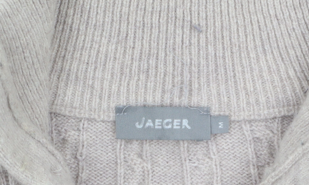 Jaeger Men's Beige Cable-Knit Wool Collar Pullover Jumper M