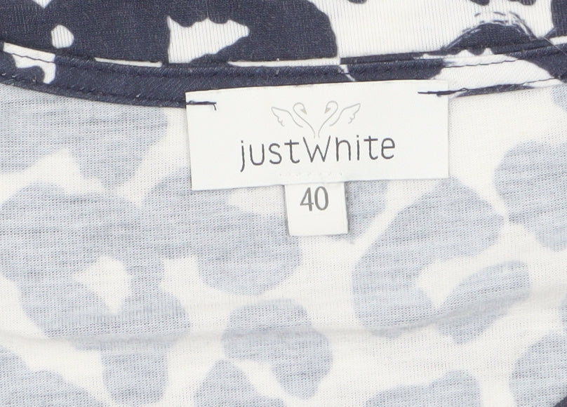 Just White Women's Blue Animal Print Short Sleeve T-Shirt Size 12
