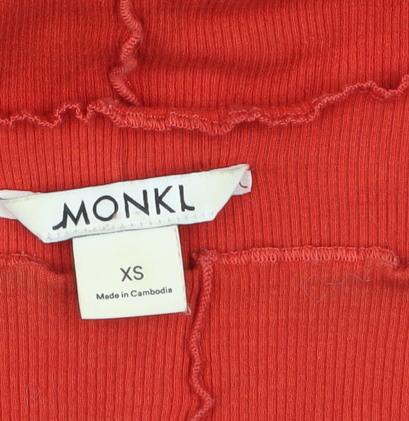 Monki Women’s Red Long Sleeve Slim Fit Boat Neck Top XS