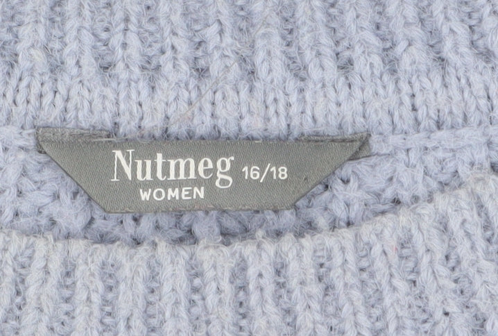 Nutmeg Women Blue White Striped Chunky Knit Pullover Jumper Size 16/18