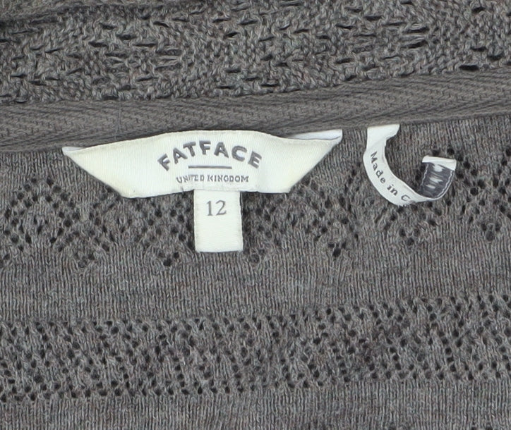 FatFace Women’s Brown Long Sleeve Open Knit Cotton Cardigan Size 12