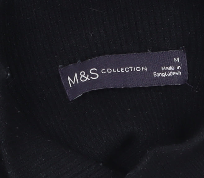 Marks & Spencer Women’s Black Striped Mock Neck Knit Jumper M