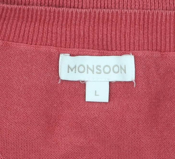 Monsoon Women’s Red Cotton Knit Cardigan Size L Long Sleeve