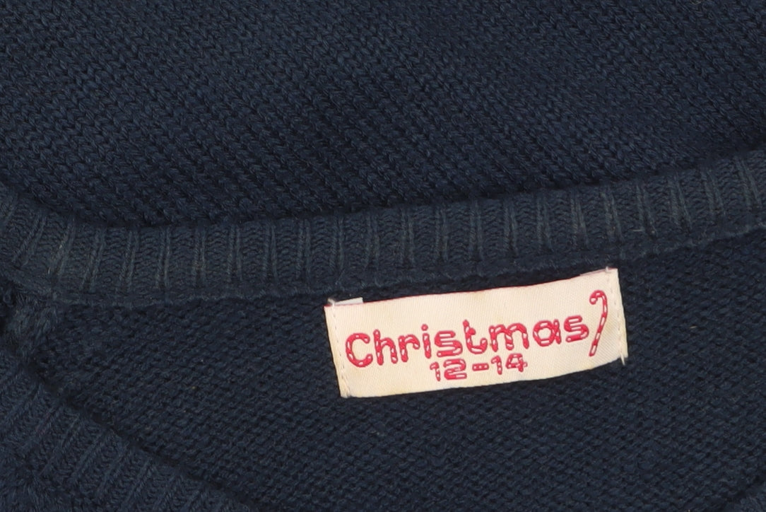 Christmas Women's Navy Blue 12-14 Santa Pullover Jumper Acrylic