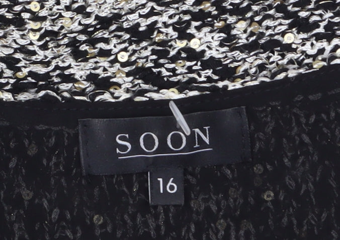 Soon Women’s Black Knit Sequin Tunic Blouse Size 16 3/4 Sleeve