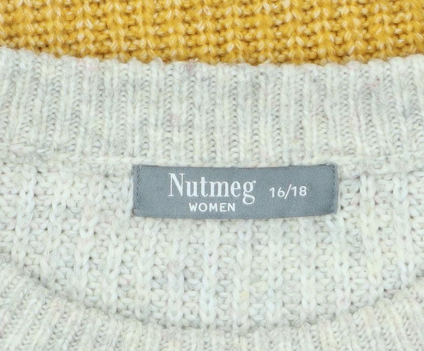 Nutmeg Women Multicoloured Striped Chunky Knit Jumper Size 16-18