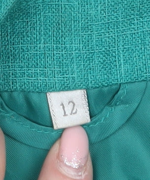 EWM Women's Green Size 12 Short Sleeve Two-Button Blazer
