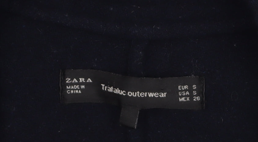 Zara Women Black Wool Blend Mid-Length Overcoat Size S