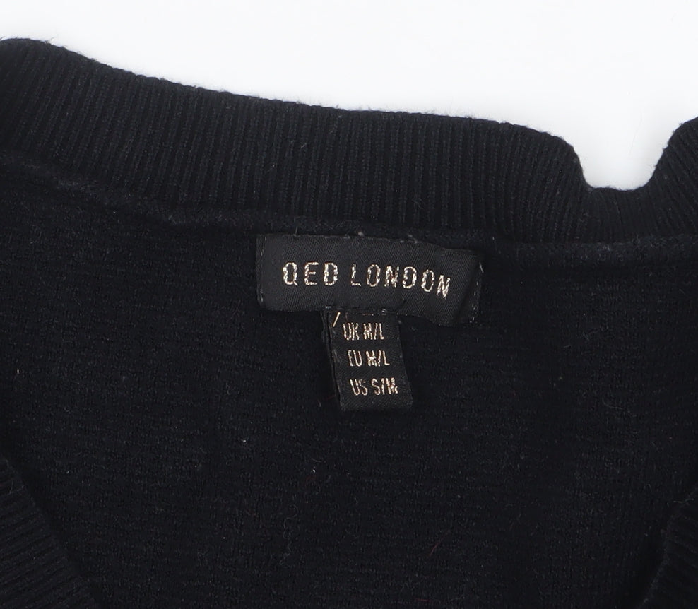 QED London Womens Black Rock & Roll V-Neck Pullover Jumper M/L