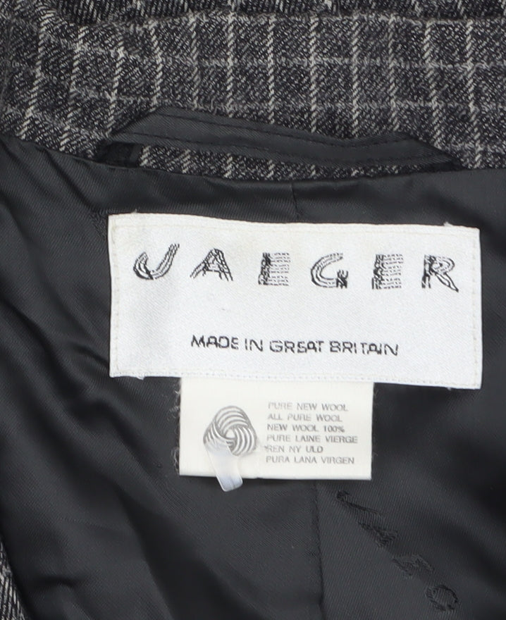 Jaeger Women's Grey Wool Checked Single-Breasted Blazer UK 8