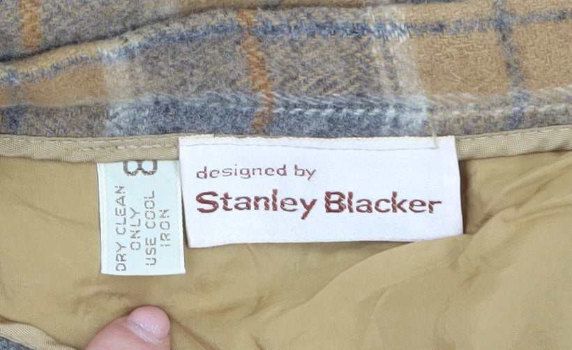 Stanley Blacker Womens Beige Checked Wool A-Line Midi Skirt Size 8