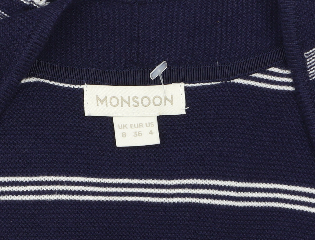 Monsoon Women’s Blue Striped Knit Long Sleeve Open Cardigan Size 8