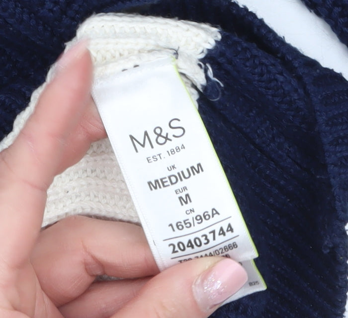 Marks & Spencer Women’s Blue White Striped Square Neck Cotton Jumper M