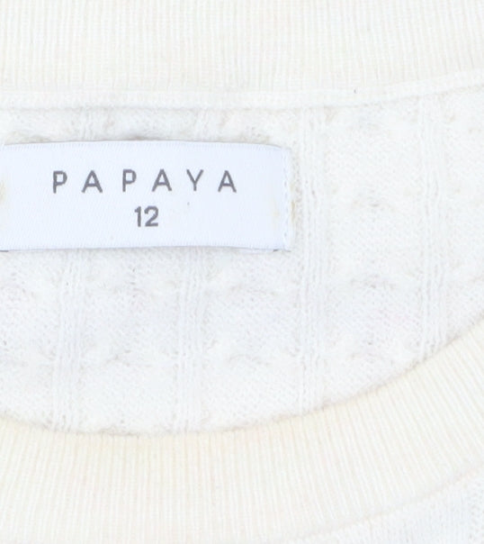Papaya Women Beige Striped Cable-Knit Jumper Size 12
