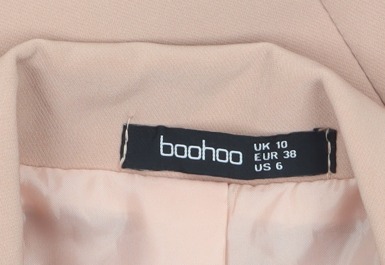 Boohoo Women Beige Single-Breasted Blazer UK 10 Polyester Slim Fit