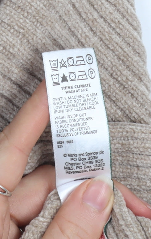 Marks & Spencer Women Beige Ribbed Knit Crew Neck Pullover Jumper L