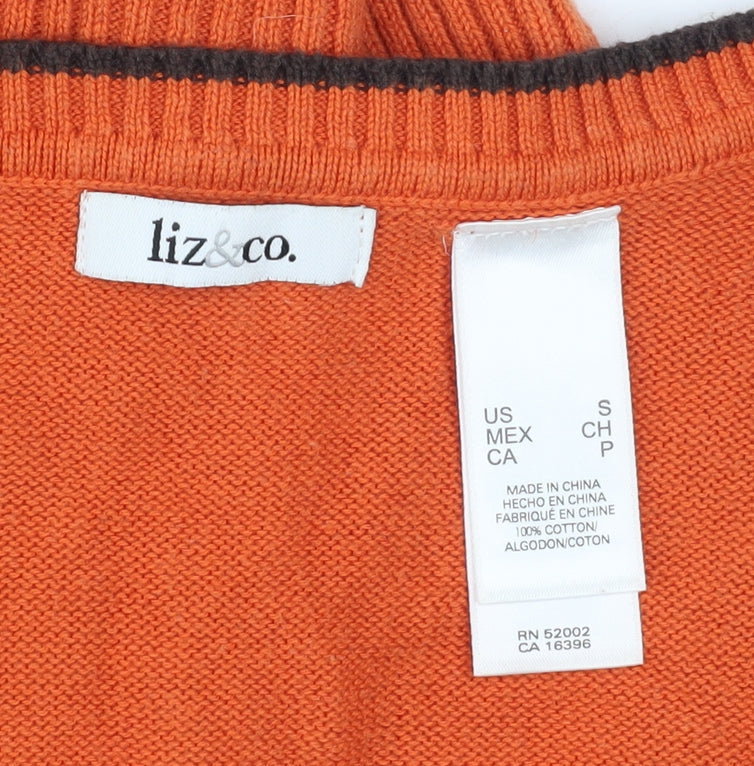 Liz & Co Women’s Orange Argyle Short Sleeve Knit Top Size S