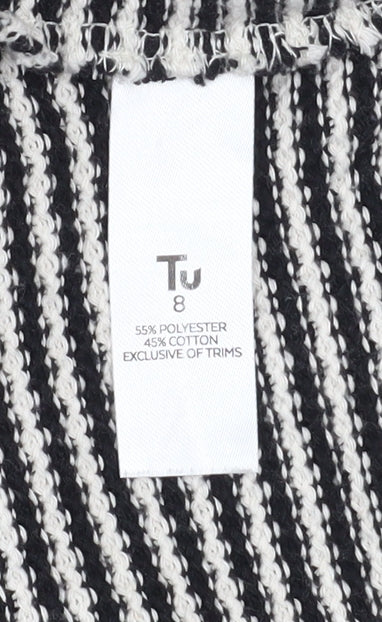 Tu Womens Black Striped Crew Neck Knit Jumper Size 8