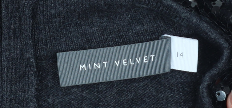 Mint Velvet Women Black Sequin Mock Neck Jumper Size 14