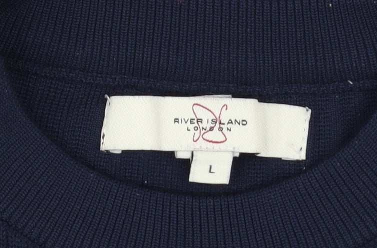 River Island Men’s Blue Cotton Blend Long Sleeve Crew Neck Jumper Size L